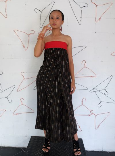 Sarong Dress Strip Black red